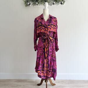 Farm Rio Macaw Forest Lenzing Ecovero Viscose Trench Coat Forest Pink Small AS